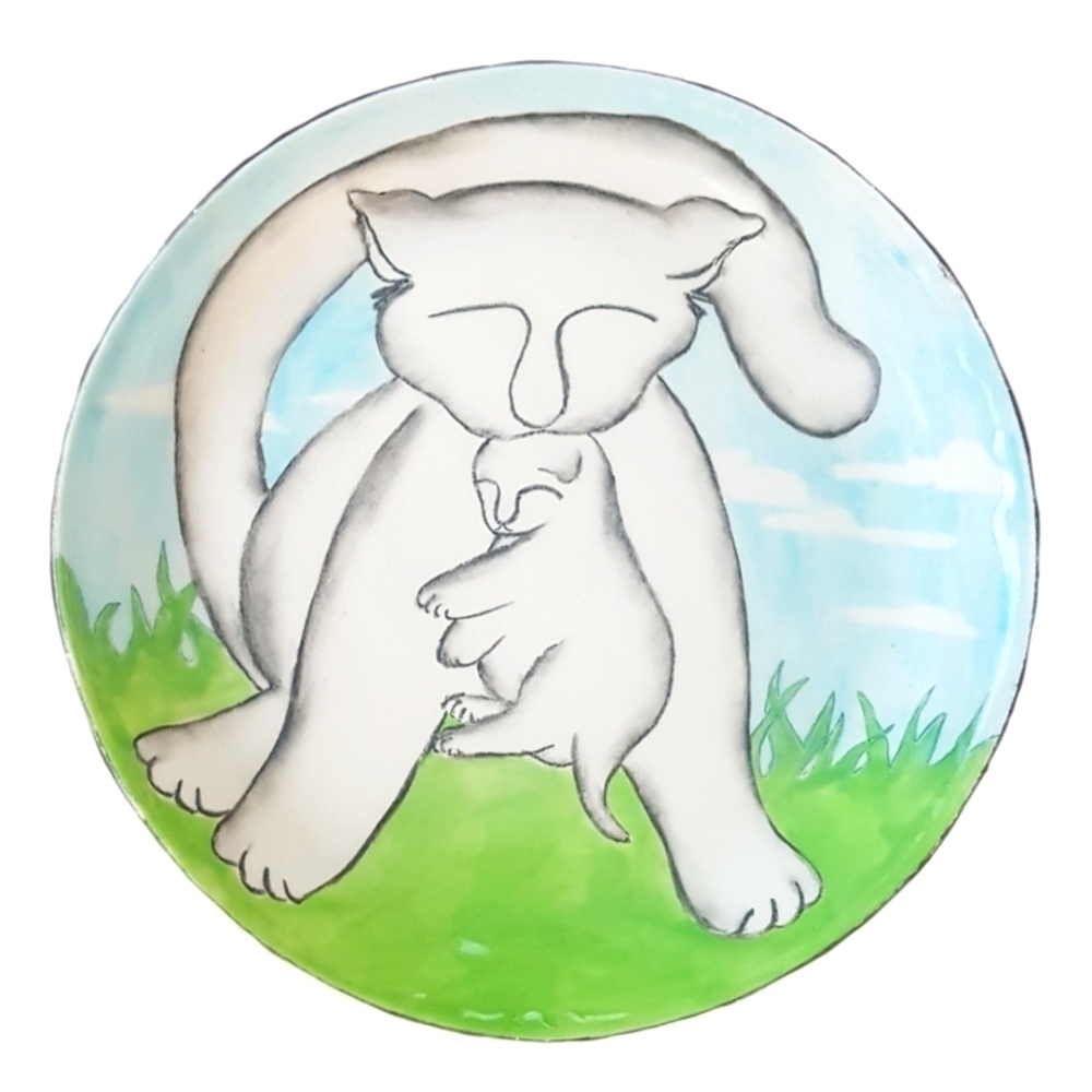 Vintage Signed Studio Pottery Cat Kitten 12" Hand Painted Ceramic Plate - Picture 2 of 7
